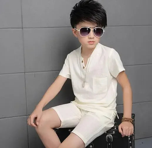 Summer Boys Clothing Set Teenage Kids Tracksuit Cotton Short Sleeve T Shirt + Pants Casual Child Boy Clothes