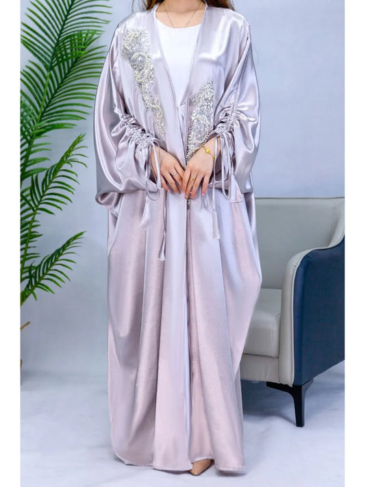 Abaya for Women Satin Bat Sleeve Caftan Cardigan Vestidos Largo Kaftan Long Robe