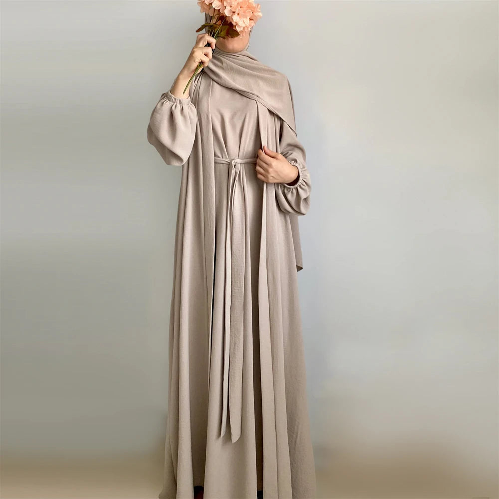 Women Open Abaya Kaftan Dubai Turkey 2 Piece Muslim's Set Luxury Islam Robe African Dress Kimono Morocco Clothing Caftan Fashion