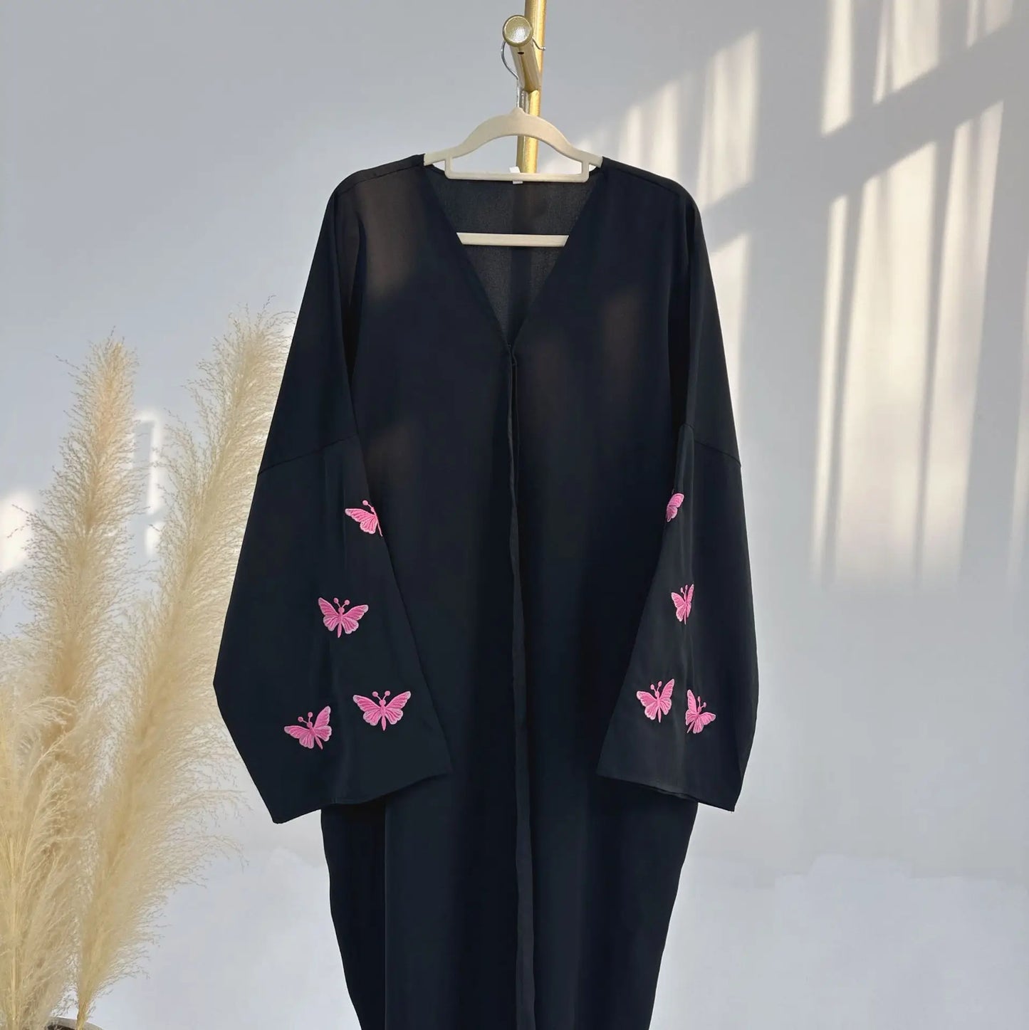 Muslim Women Butterfly Embroidery Open Kimono Abayas Casual Islam Clothing Kaftan Eid Long Robes