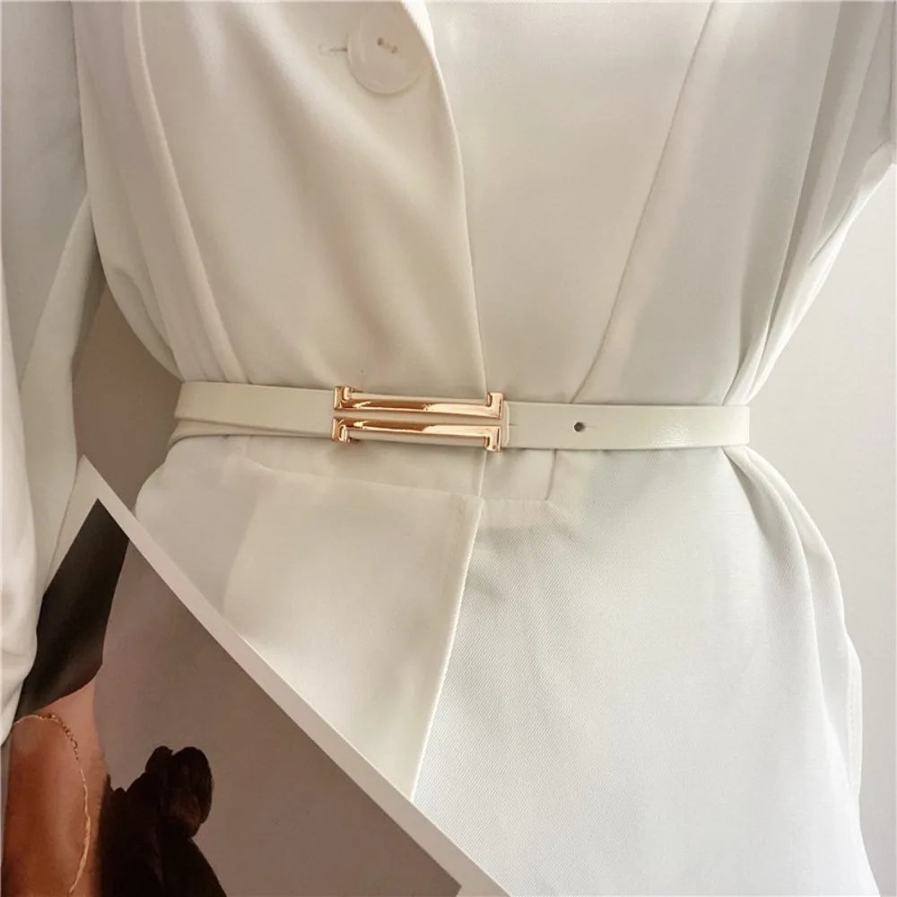 Waist Belt Simple Alloy Buckle Thin Dress Coat Decorative Waistband Pu Leather Skinny Waist Straps Women