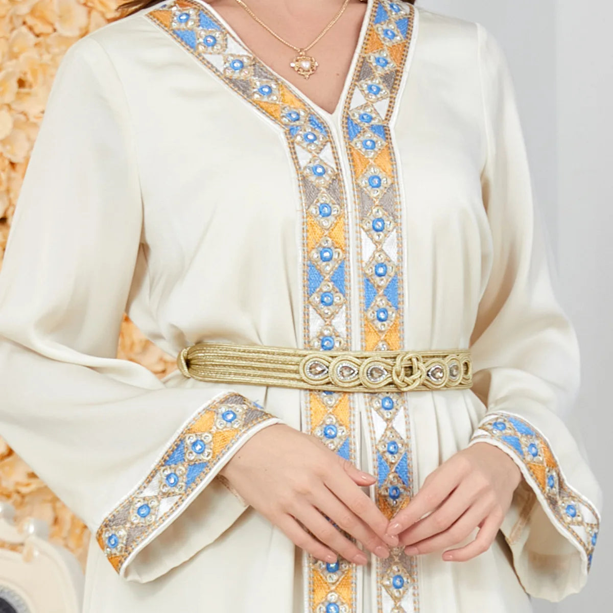 Moroccan Jellaba Women Abaya 2 Piece Set Party Dresses Luxury Floral Lace Tape Dubai Turkey Kaftan Muslim Fashion Women Dress luxury