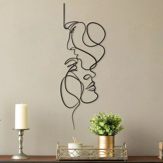 Metal Wall Art Minimalist Facial Line Wall Hanging Decor Abstract Iron Wall Sculpture Modern Black Home Decoration Crafts