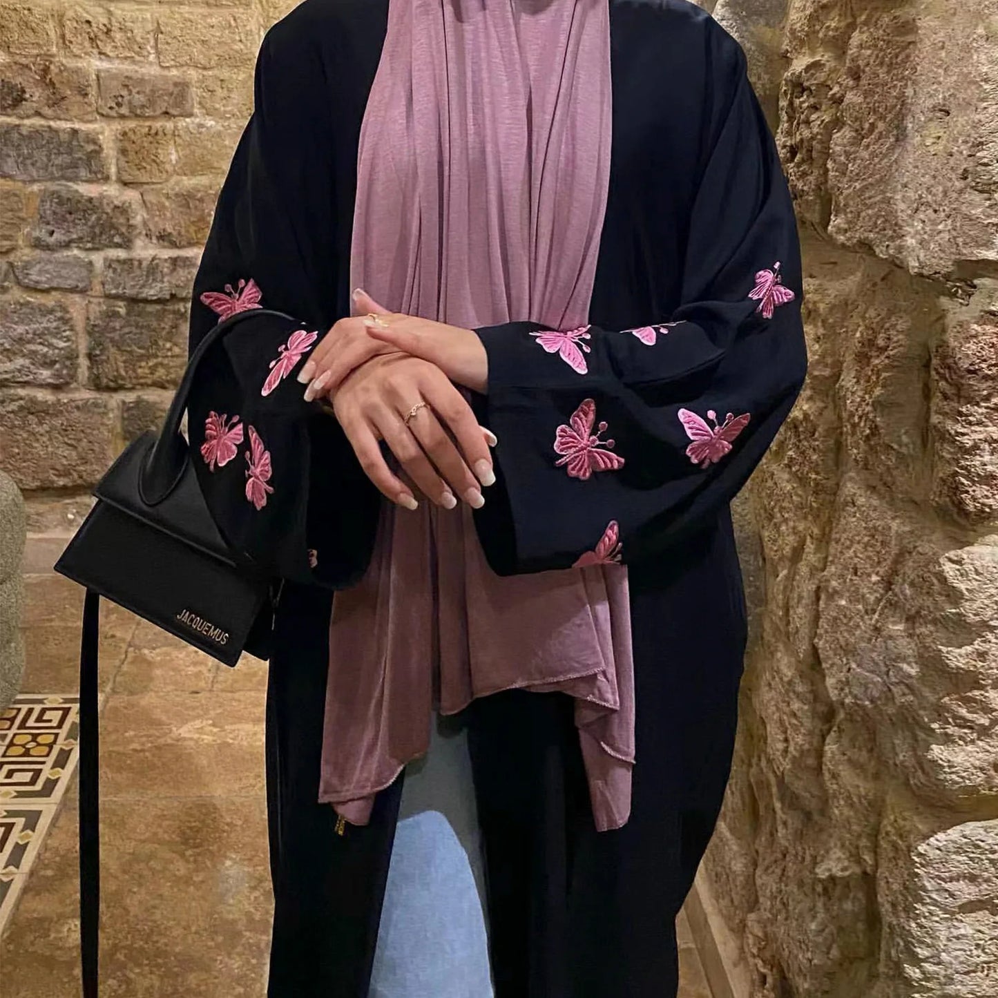 Muslim Women Butterfly Embroidery Open Kimono Abayas Casual Islam Clothing Kaftan Eid Long Robes