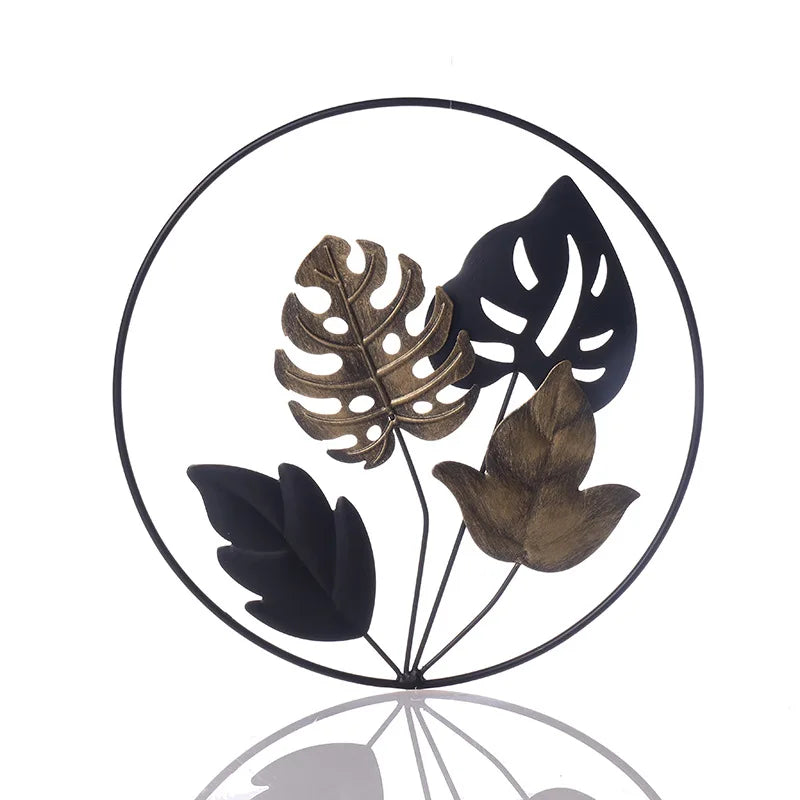 Metal Wall 2pcs  Decor Leaf Sculptures Decorative Wrought Iron Wall Hanging Sofa Background Arts Creative Wall Crafts Decoration