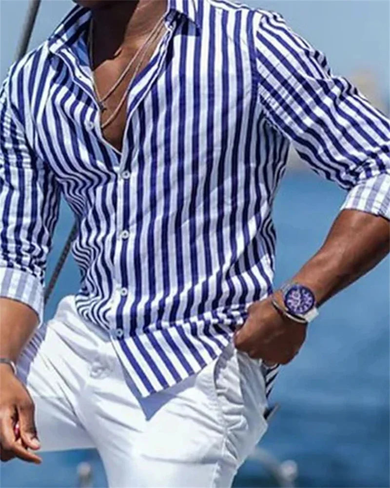Men's Shirt Long Sleeve Striped Print Top Men Social Luxury Men's Wear Hawaiian Elegant Classic Fashion S-6XL