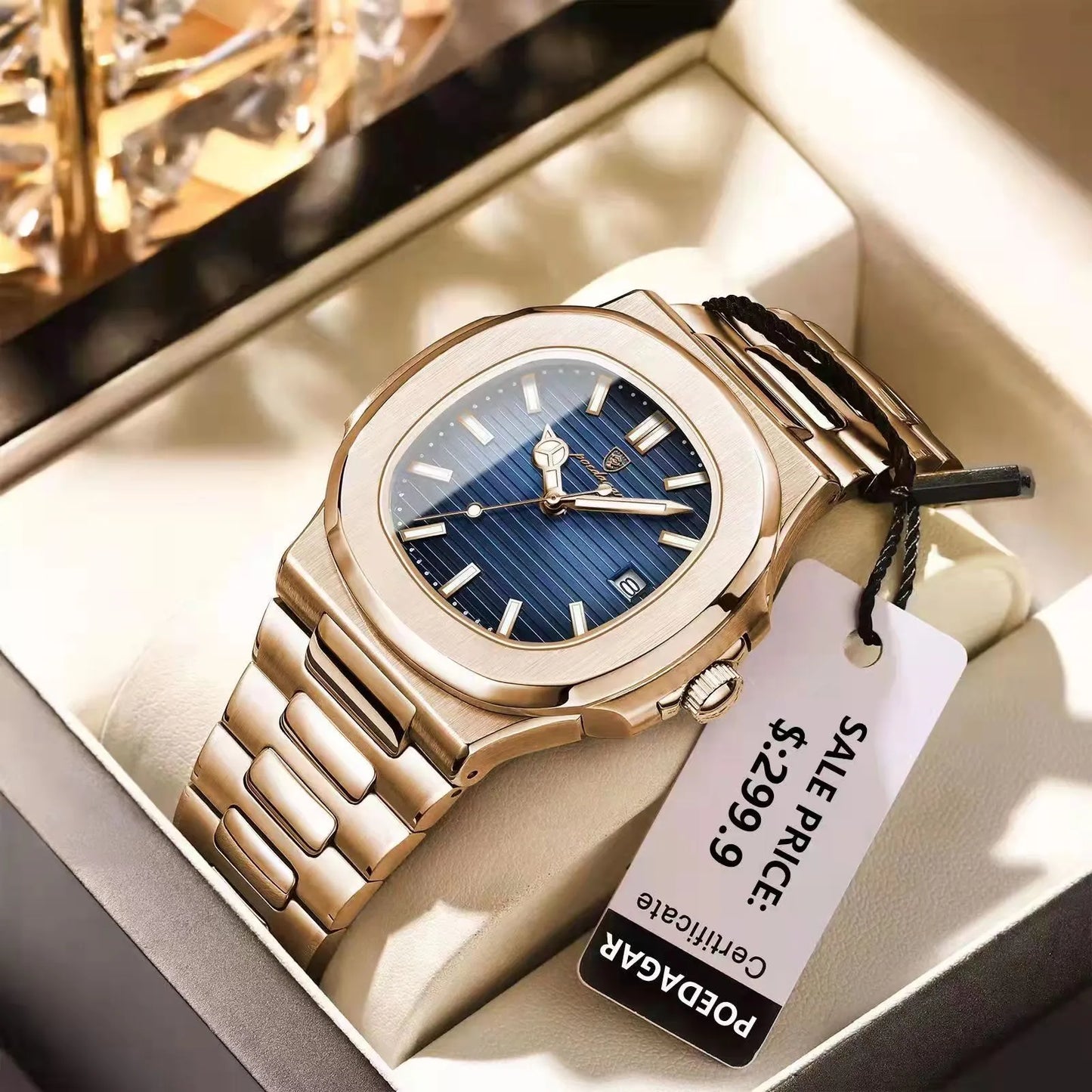 Luxury Man Wristwatch Business Stainless Steel Quartz Men Watch Waterproof Luminous Date Square Men's Watches