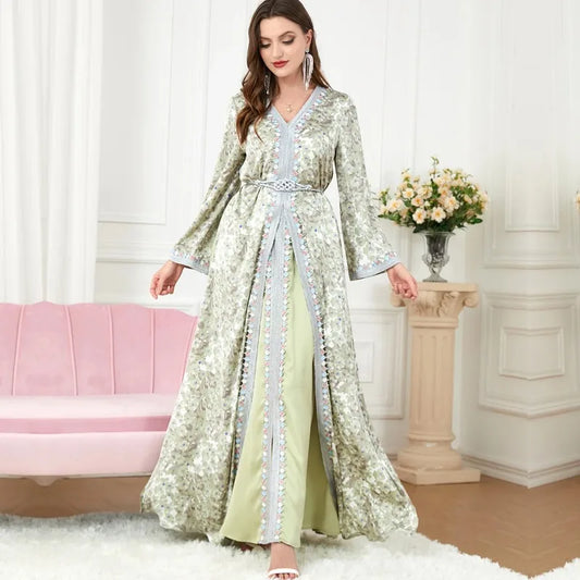 2 Piece Set Muslim Clothing Suit Formal Dress Women Robe Elegant Female Dresses Wedding Kaftan Islamic Jalabiya
