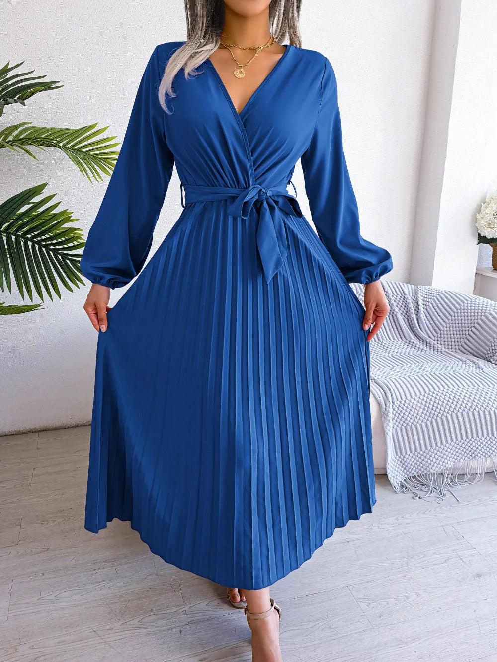 Women Spring Summer V Neck Long Dress