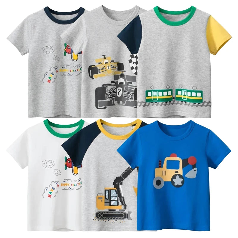 Cartoon Excavator Shirts Boys  Summer New Children's Clothing Kids Short Sleeve T-shirt Cotton Boys' Tops