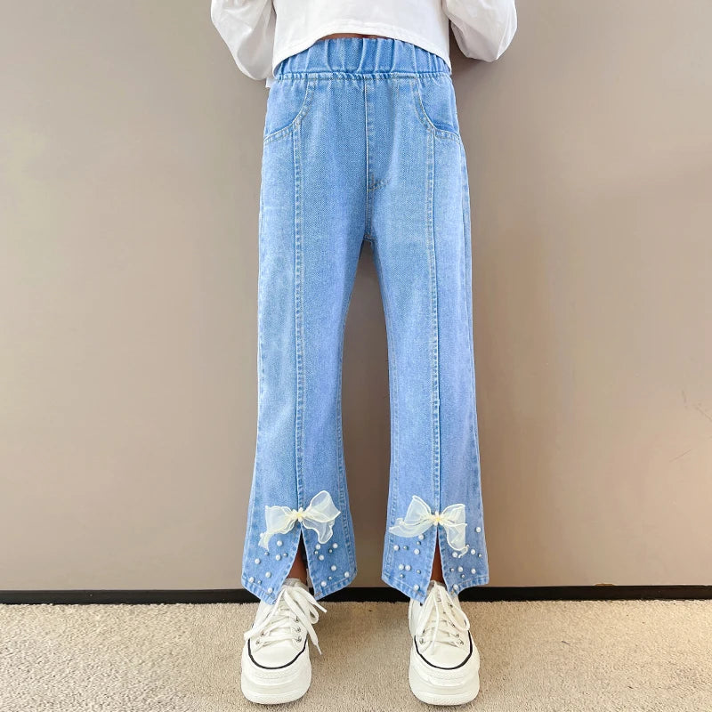 Children Clothing Pants for Girls Jeans Teenagers Cute Bow Trousers Spring Autumn Baby Kids Clothes Jeans 4 5 6 7 8 9 10 12 14 Y
