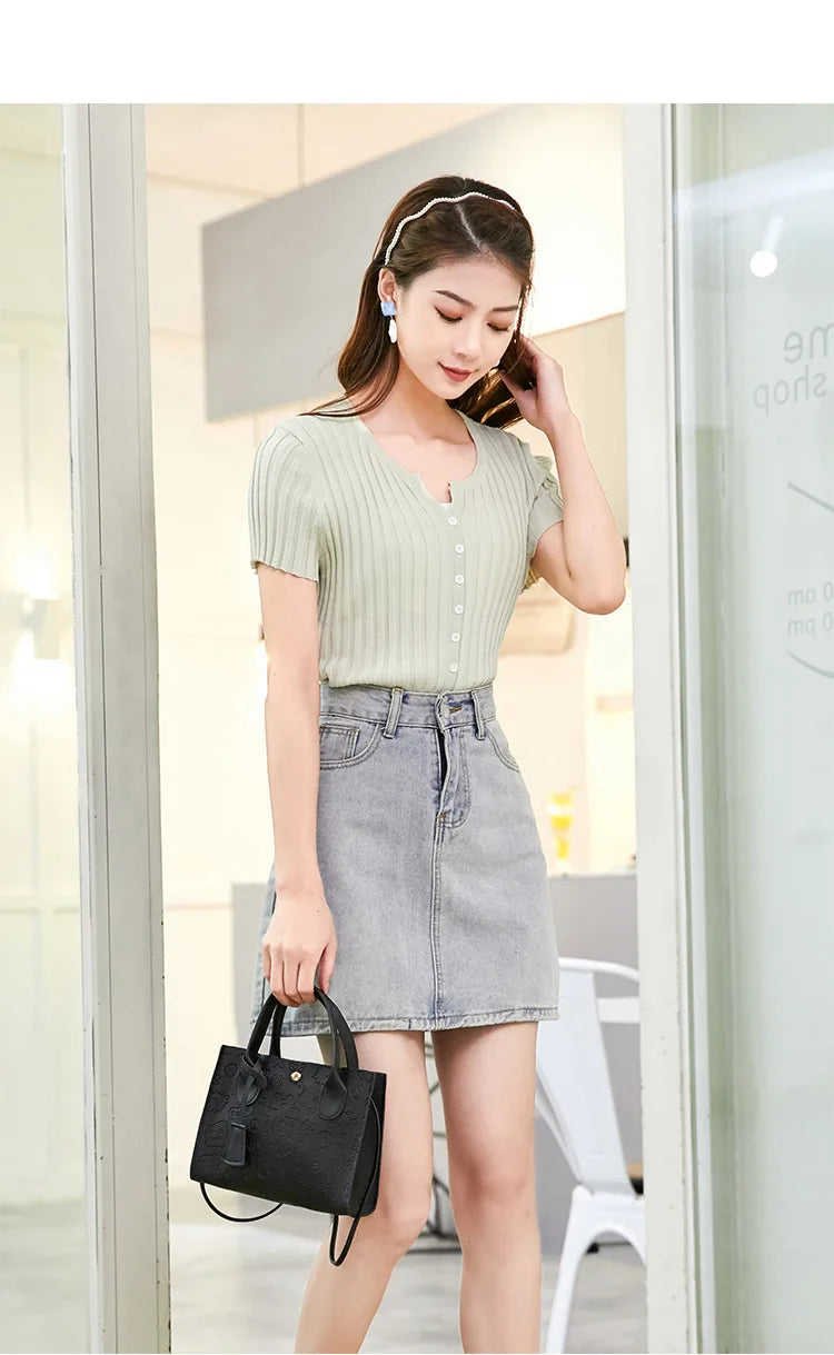Luxury Cartoon Printing Women's Bag Soft PU Leather Women Shoulder Bag Fashion Handbags Solid Color Casual Crossbody Bags
