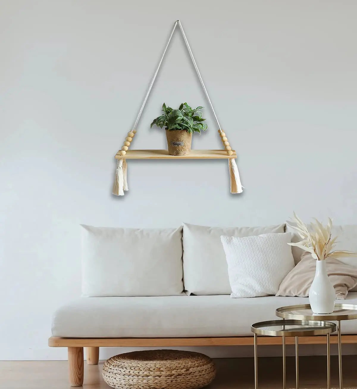 Macrame Wall Hanging Shelf Tassel Wood Decor Woven Wall Hanging Board Shelves for Home Decor Bedroom Living Room Cake Stand