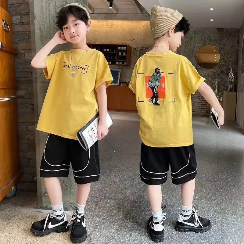 Kids  2Pcs/Sets Tracksuits Children Clothes Summer Cotton  Baby teenage boy Clothing Boys Casual T-Shirt Shorts