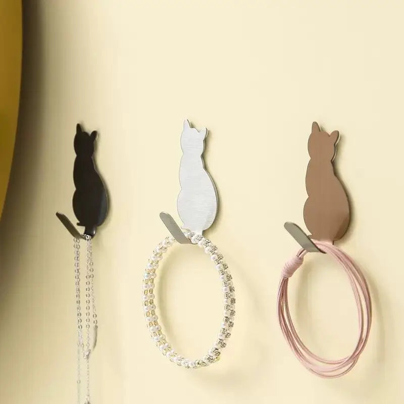 Cat Pattern2pcs  Self Adhesive Hooks Storage Holder for Bathroom Kitchen Hanger Stick on Wall Hanging Door Clothes Towel Racks
