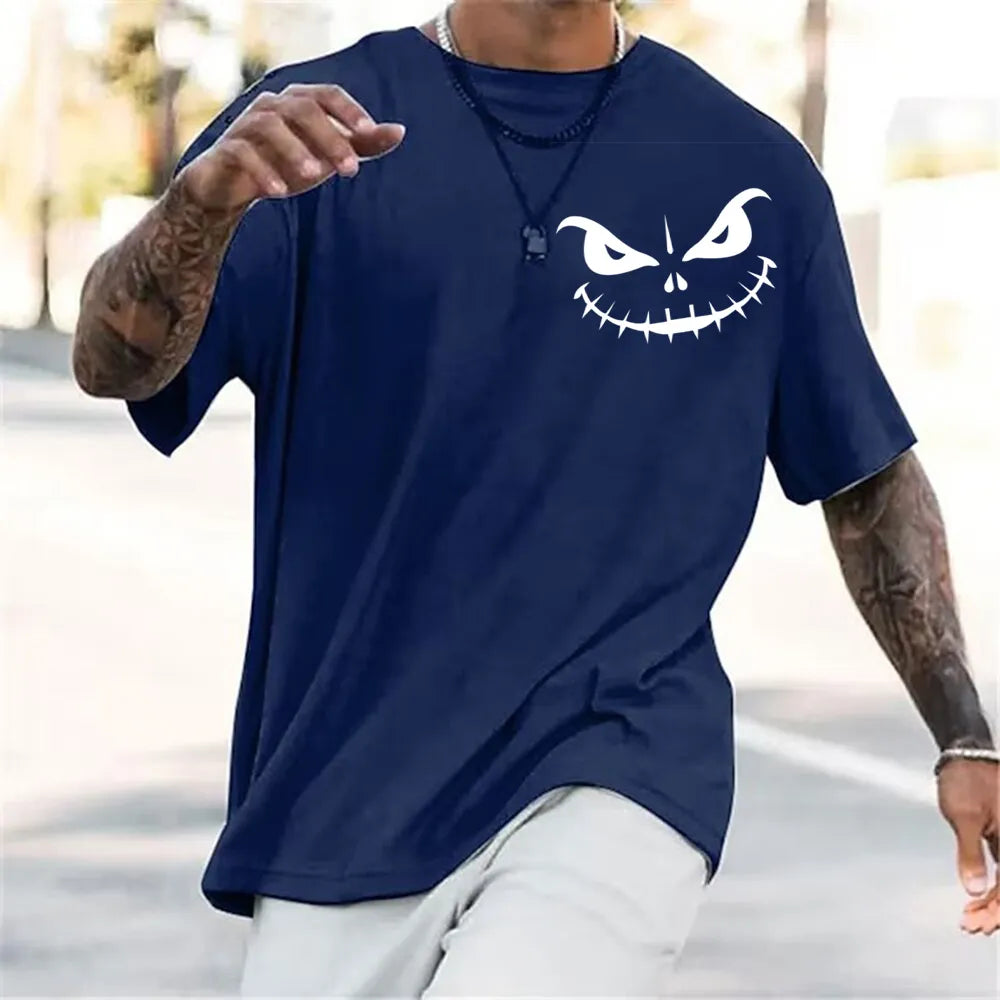 Men's T-Shirt 3D Printed Evil Face Short Sleeve T-Shirt Personality Oversized Shirt T-Shirt Street Men's Fitness 2Xs-6Xl