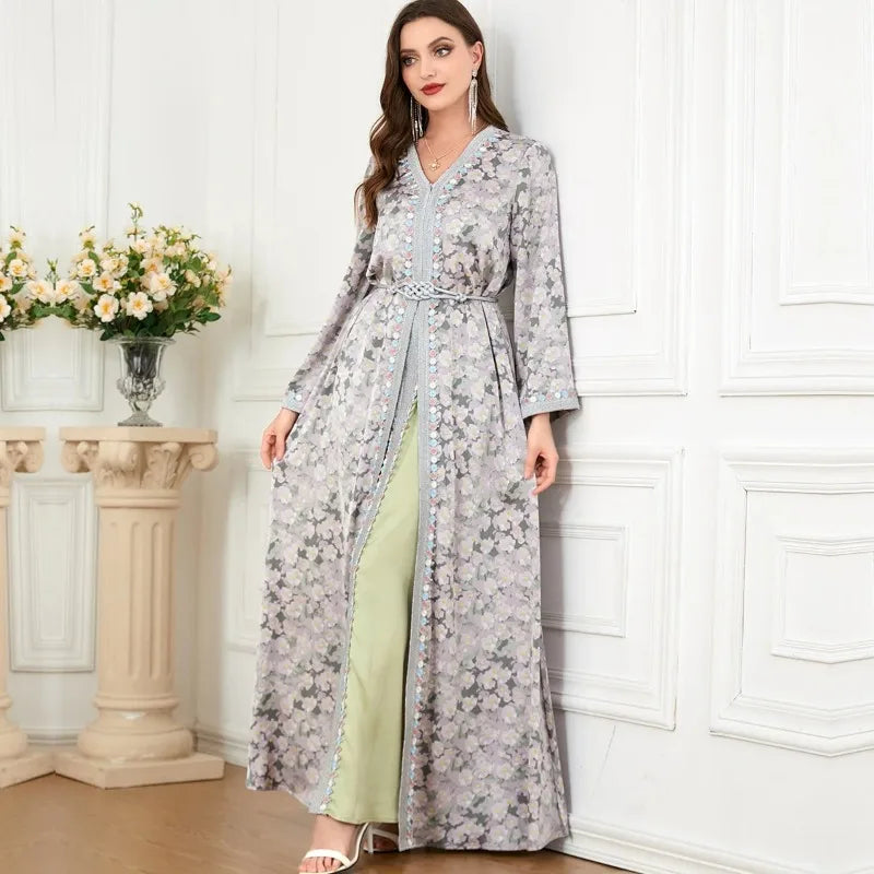 2 Piece Set Muslim Clothing Suit Formal Dress Women Robe Elegant Female Dresses Wedding Kaftan Islamic Jalabiya