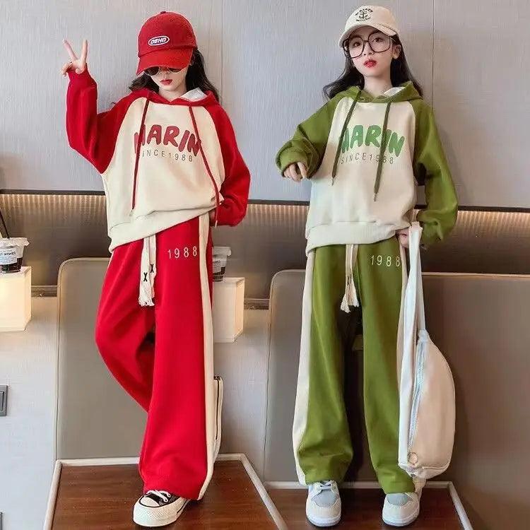 Girls New Autumn Spring Fashion Long Sleeve Hoodie+Pants 2pcs Suits 5-14 Years Teeange Casual Outifts Children Clothing Set
