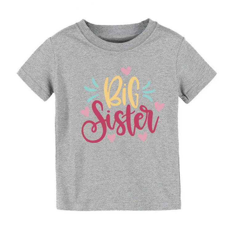 Big and Little Sister Matching T-shirt Round Neck Girl's White T-shirt Baby Girl Bodysuit Sister Outfit Toddler Girl Clothes