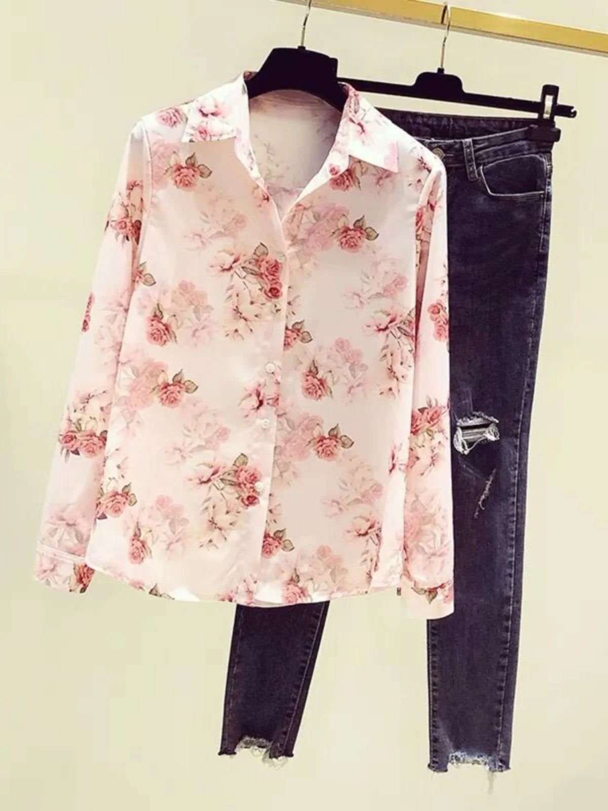 Casual Blouse Long Sleeve Elegant Print Tops Single Button Clothes Streetwear Women Ladies Shirt