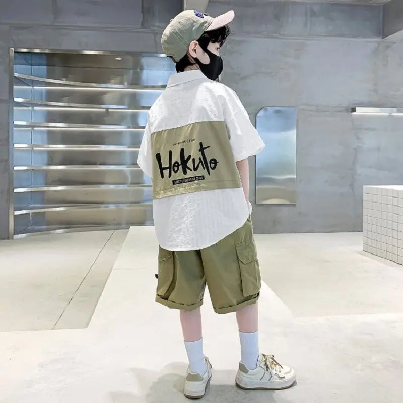 Kids Clothes Summer New Fashion Sport Suits  Clothes Letter Boys T-Shirt + Shorts 2Pcs Set Boys Clothing  6 8 10 12 14 Year