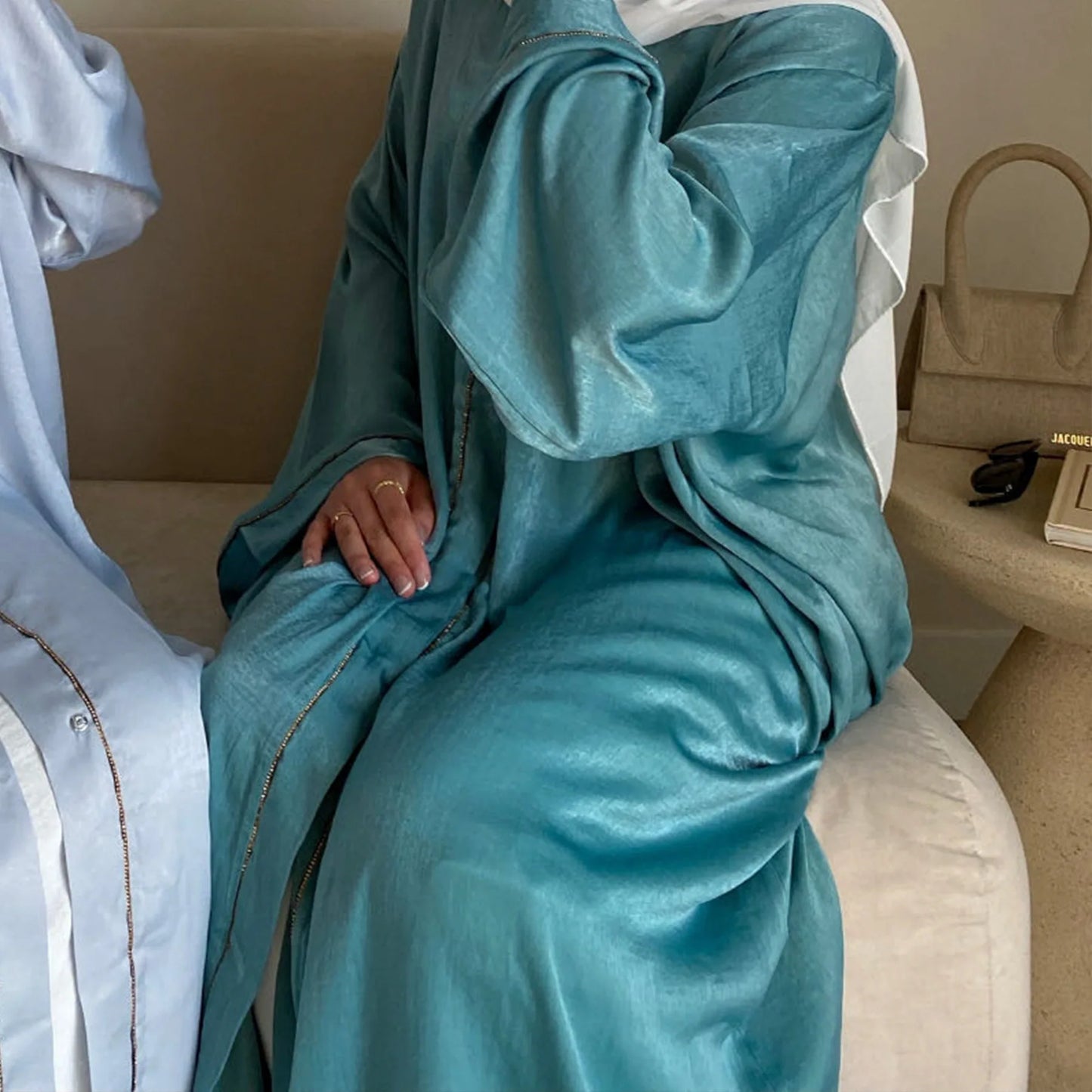 Satin Surface Edging Long Dress Turkey Arab clothing Women Kaftan Abaya Dress