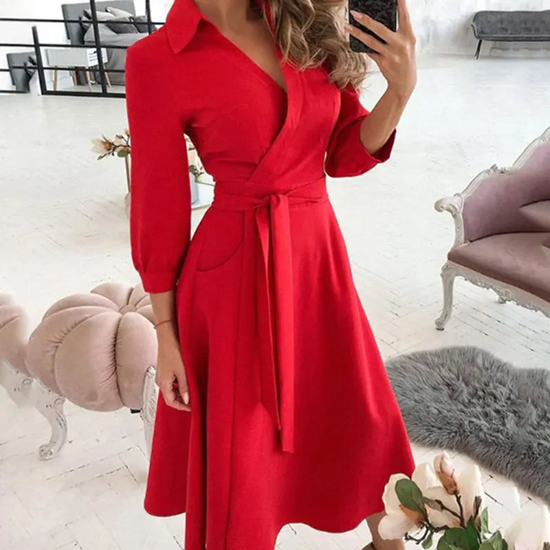 Temperament Women'S New Printed V-Neck Long Sleeved Dress Fashionable Slim Fit High Waist Irregular Dress Party Club