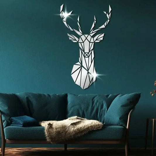 Mirror 3D Wall Stickers Nordic Style Acrylic Deer Head Mirror Sticker Decal Removable Mural for DIY Home Living Room Wall Decors
