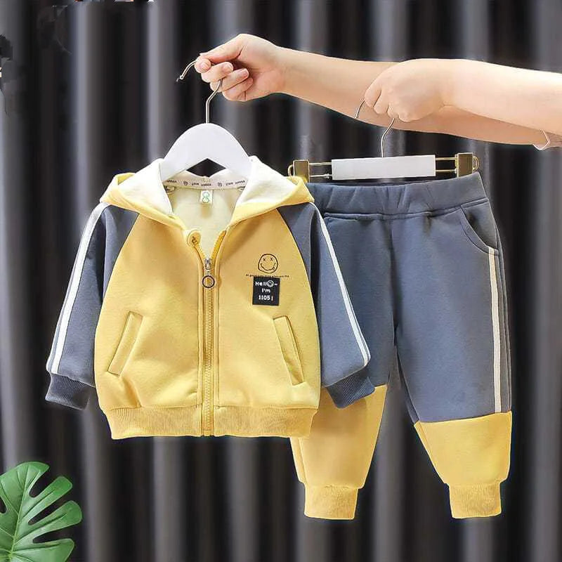 New Arrival Children's Hooded Cotton Tracksuit Boys Fashion Two Piece Kids Clothes Coat Pant Set Autumn Winter