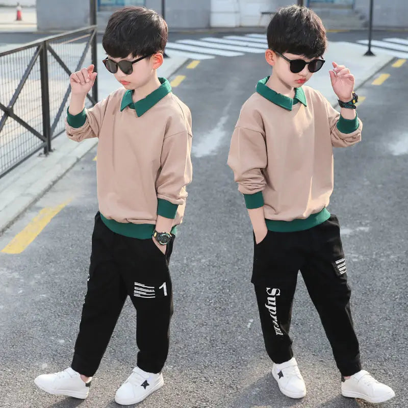 Spring Autumn Long Sleeve Boys Tracksuit Casual Letters Children Clothes Sweater+Trousers 2Pcs Suit Kid Set