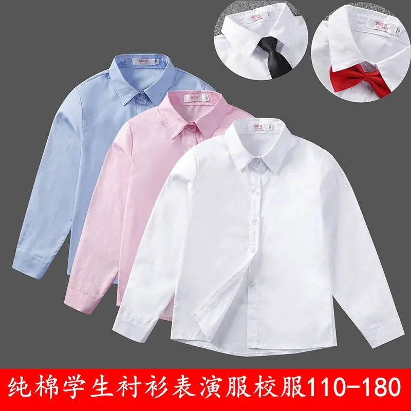Boys Girls White Shirts for Students Uniform Long Sleeve Cotton Blouse Teenagers School Clothes Formal Wear 4 6 8 10 12 Years
