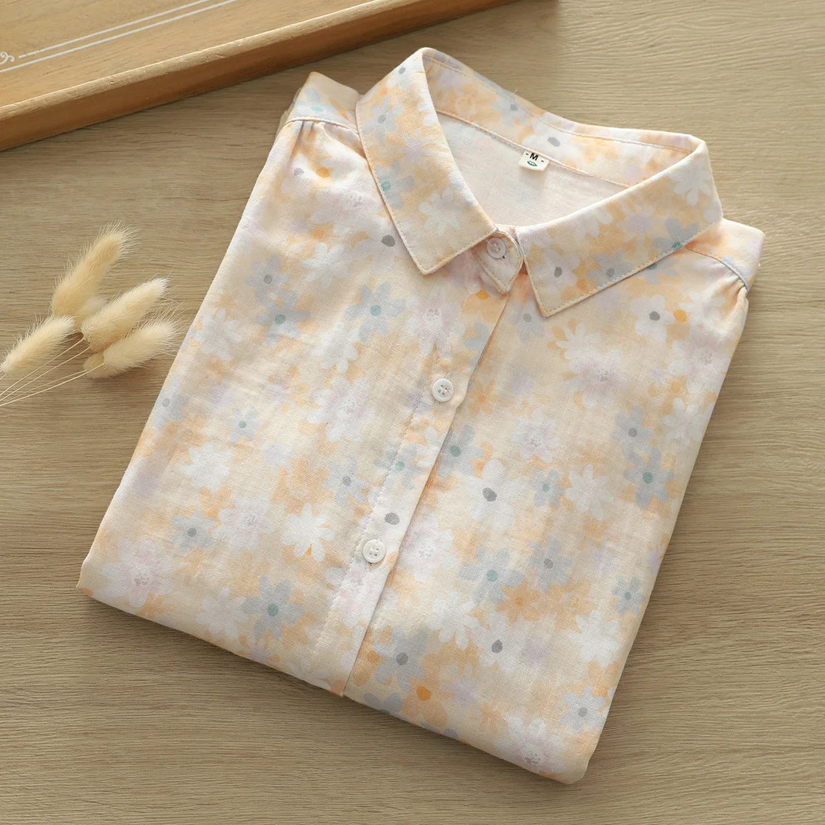 100% Cotton Yarn Floral Blouses for Women Spring Tops Mori Style Sweet Skin-friendly Print Shirts Korean Style Women's Clothing