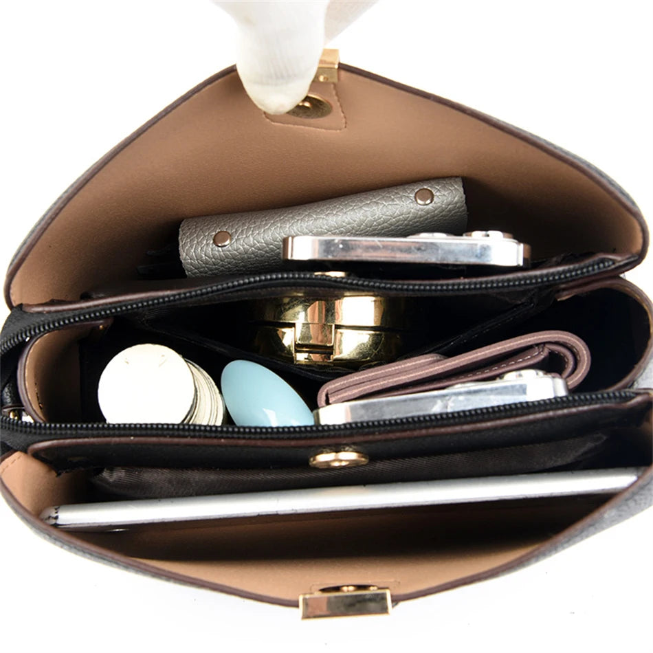 Luxury High Quality Leather Women's Handbag Purses 3 Layers Multifunctional Ladies Shoulder Messenger Bags Sac Femme