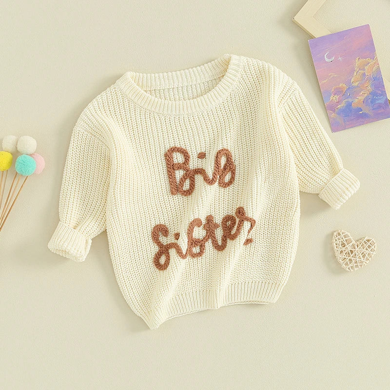 Lioraitiin 18M-5Y Kids Girls Sweater Letter Embroidery Crew Neck Long Sleeve Pullovers Fall Toddler Clothes Tops