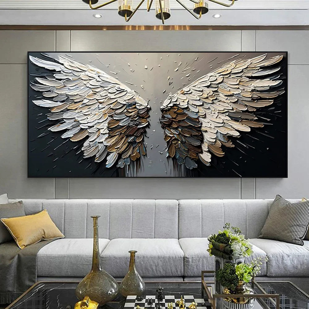 Black Gray Feather Large Size Wings Canvas Painting Bohemian Style Wall Art Posters Print Modern Living Room Home Decor