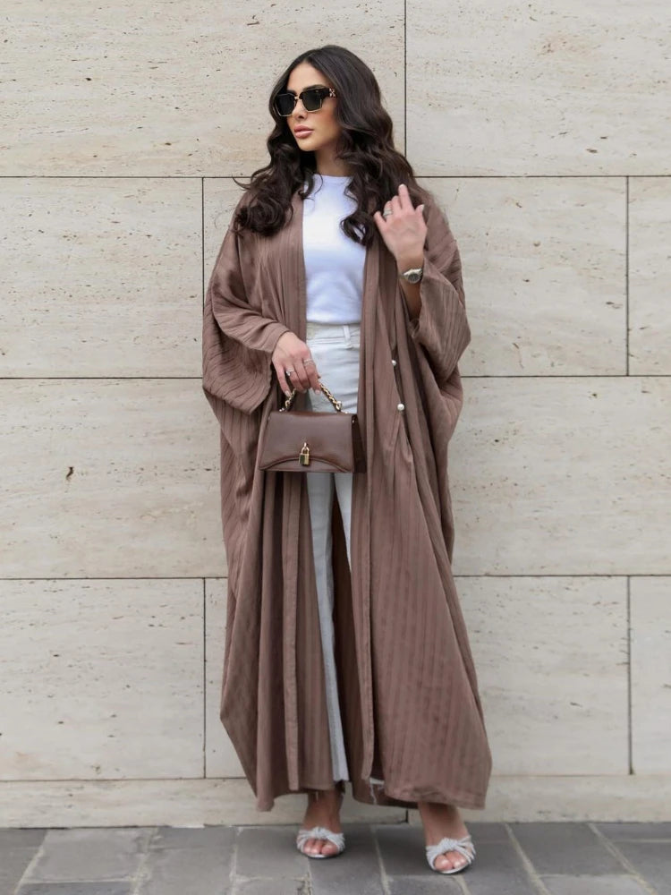 Abaya Cardigan Muslim Coat Open Abayas for Women Stripes Kimono Outwear Islam Modest Outfit Tunic