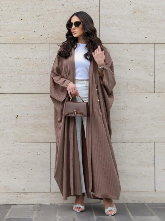 Abaya Cardigan Muslim Coat Open Abayas for Women Stripes Kimono Outwear Islam Modest Outfit Tunic