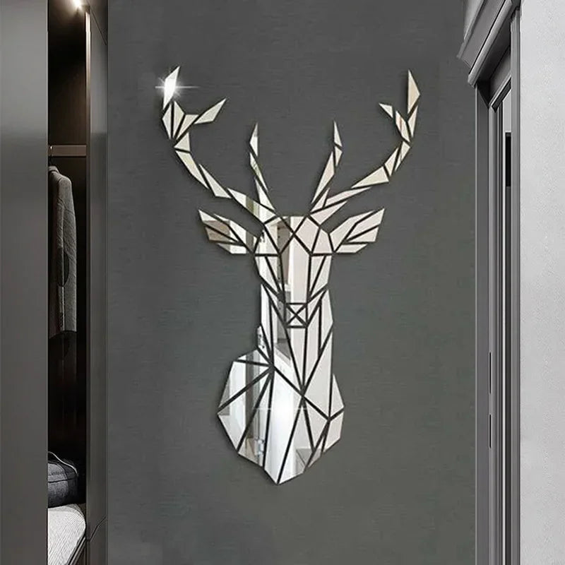 Mirror 3D Wall Stickers Nordic Style Acrylic Deer Head Mirror Sticker Decal Removable Mural for DIY Home Living Room Wall Decors
