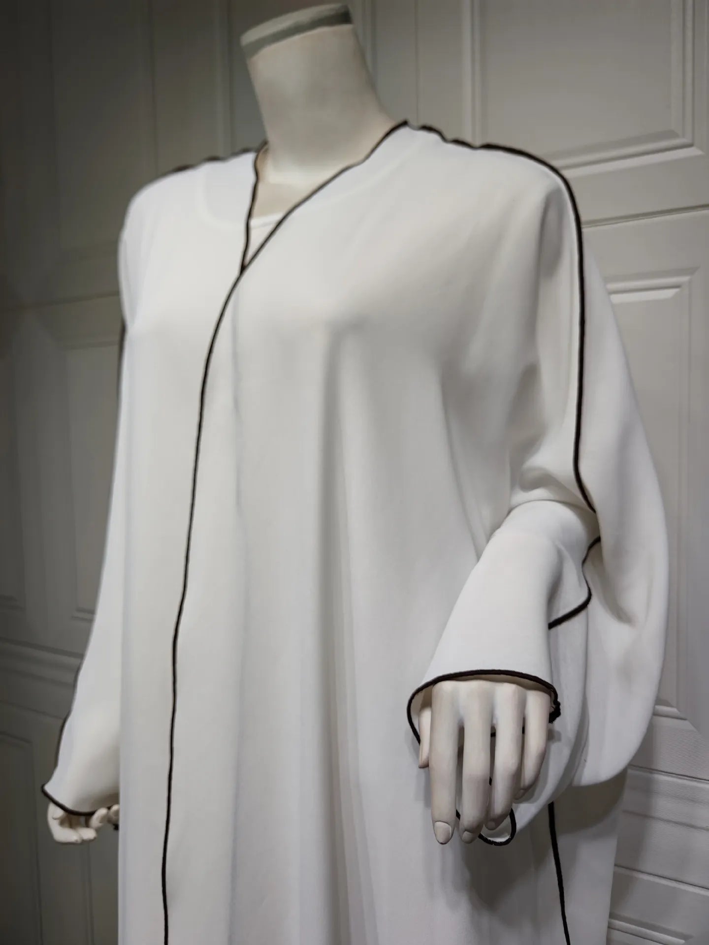 Open Front Long Sleeve Abaya Dress, Elegant Contrast Trim Maxi Length Dress, Women's Clothing