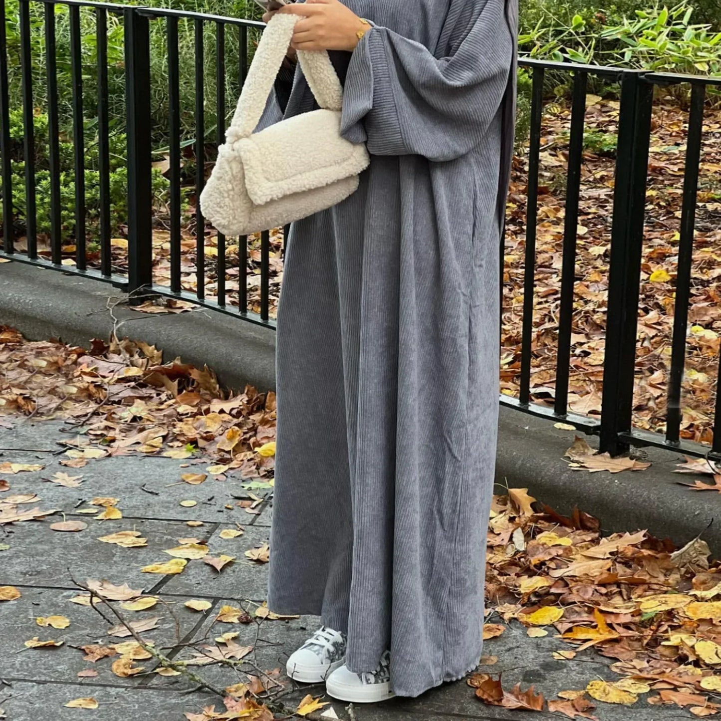 Winter Corduroy Abaya Long Dresses for Muslim Woman Green Abayas Dubai Luxury Hijab Dress Turkey Islamic Modest Clothing Kaftan