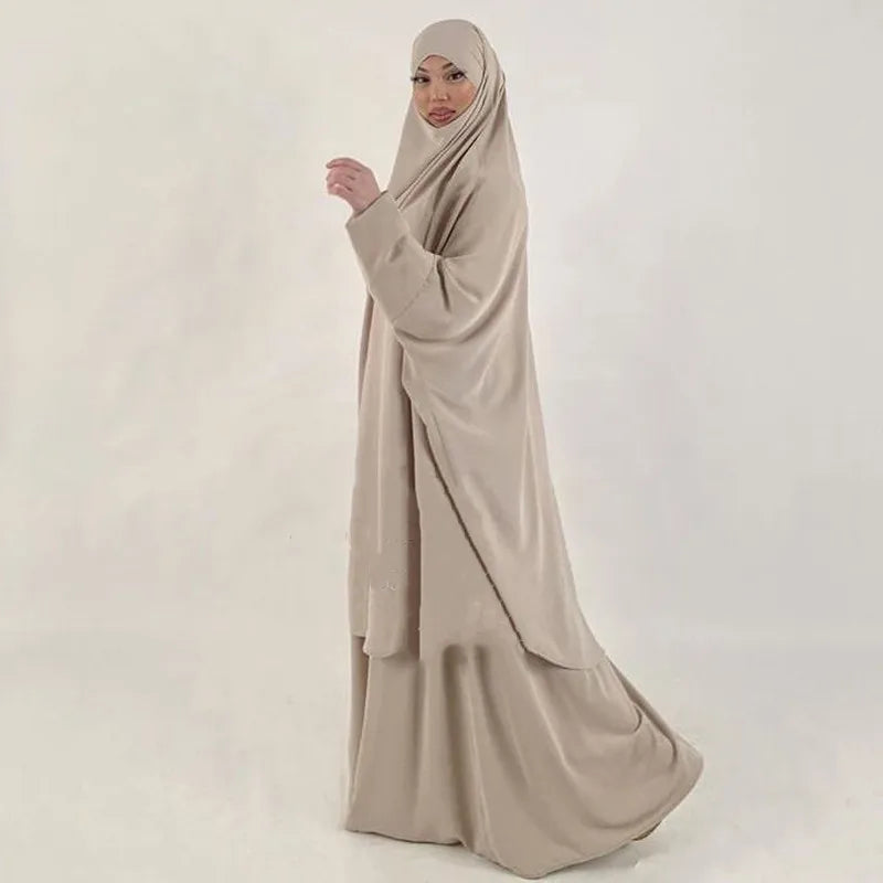 Hooded Muslim Women Hijab Dress Full Cover Prayer Garment Jilbab Abaya Long Khimar Ramadan Gown Abaya Skirt Set Islamic Clothes