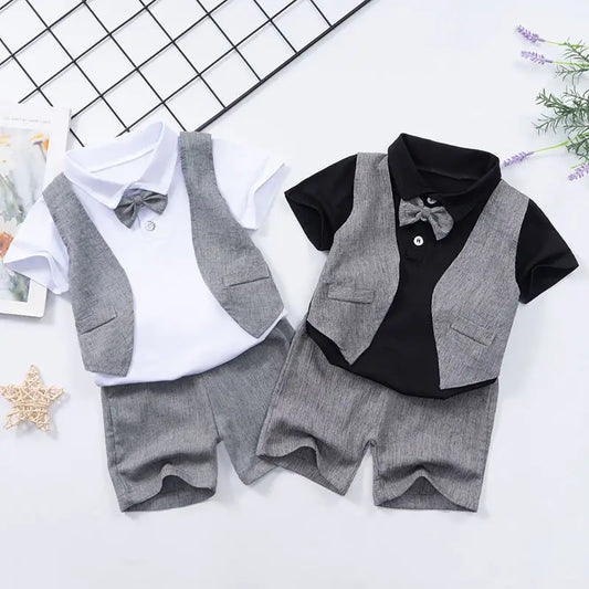 Baby Boys Short Sleeve Shirt + Shorts Suits Summer Birthday Party Clothes Sets Kids Cotton Clothing Outfits