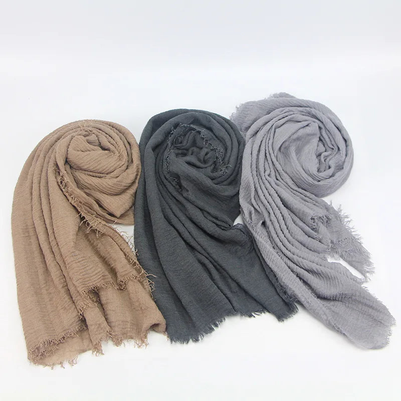 Women Cotton Linen Scarf Hijabs Solid Color Pashmina Scarves Shawls Wraps Foulard Headband