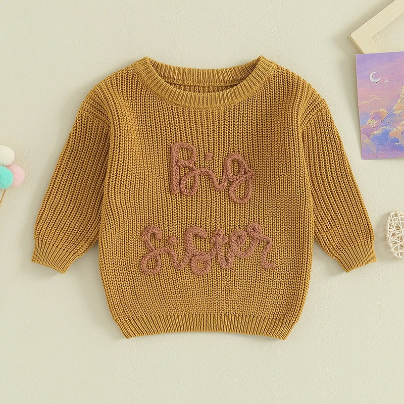 Lioraitiin 18M-5Y Kids Girls Sweater Letter Embroidery Crew Neck Long Sleeve Pullovers Fall Toddler Clothes Tops