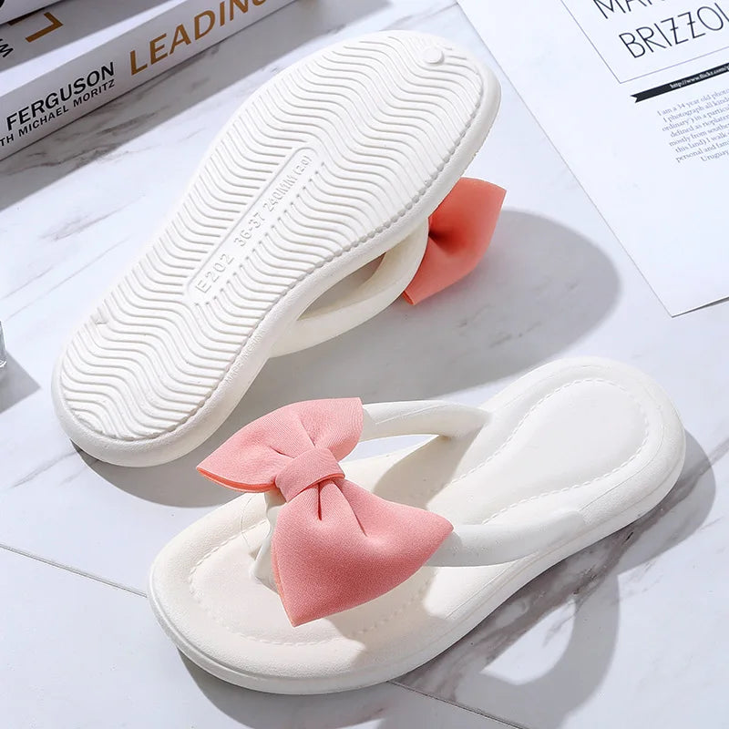 Fashion Bowtie Flip Flops Female Soft Sole Cloud Slippers Shoes Woman  Platform Flat Heels Sandals Women Slides