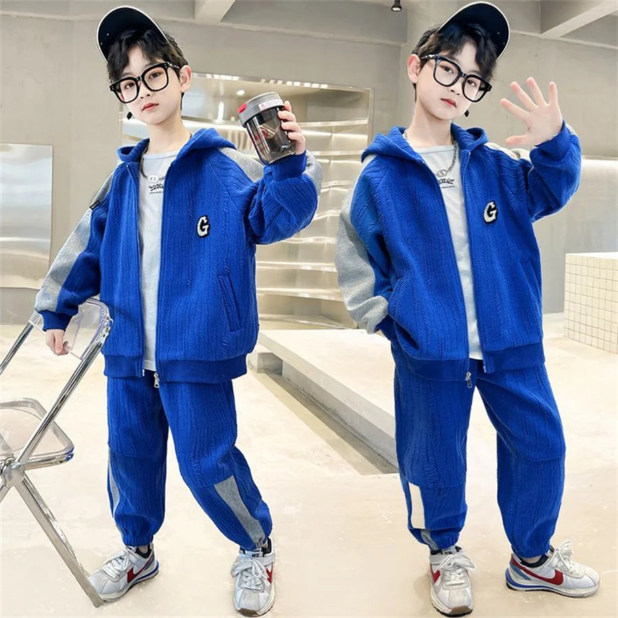Spring Autumn Children Casual Clothes Suit big Boys Zipper Jacket + Pants 2pcs/sets Kids Toddler Suit Teen Tracksuits