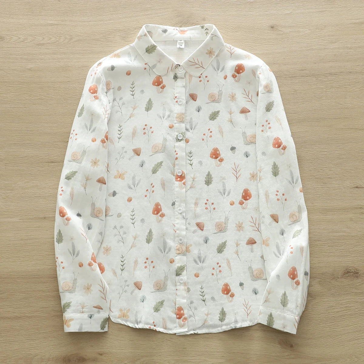 Women Printed Shirts Cotton Yarn Blouses Long Sleeve Lady Tops Mori Girls Japan Style Mushroom Print Shirts Loose Female Clothes