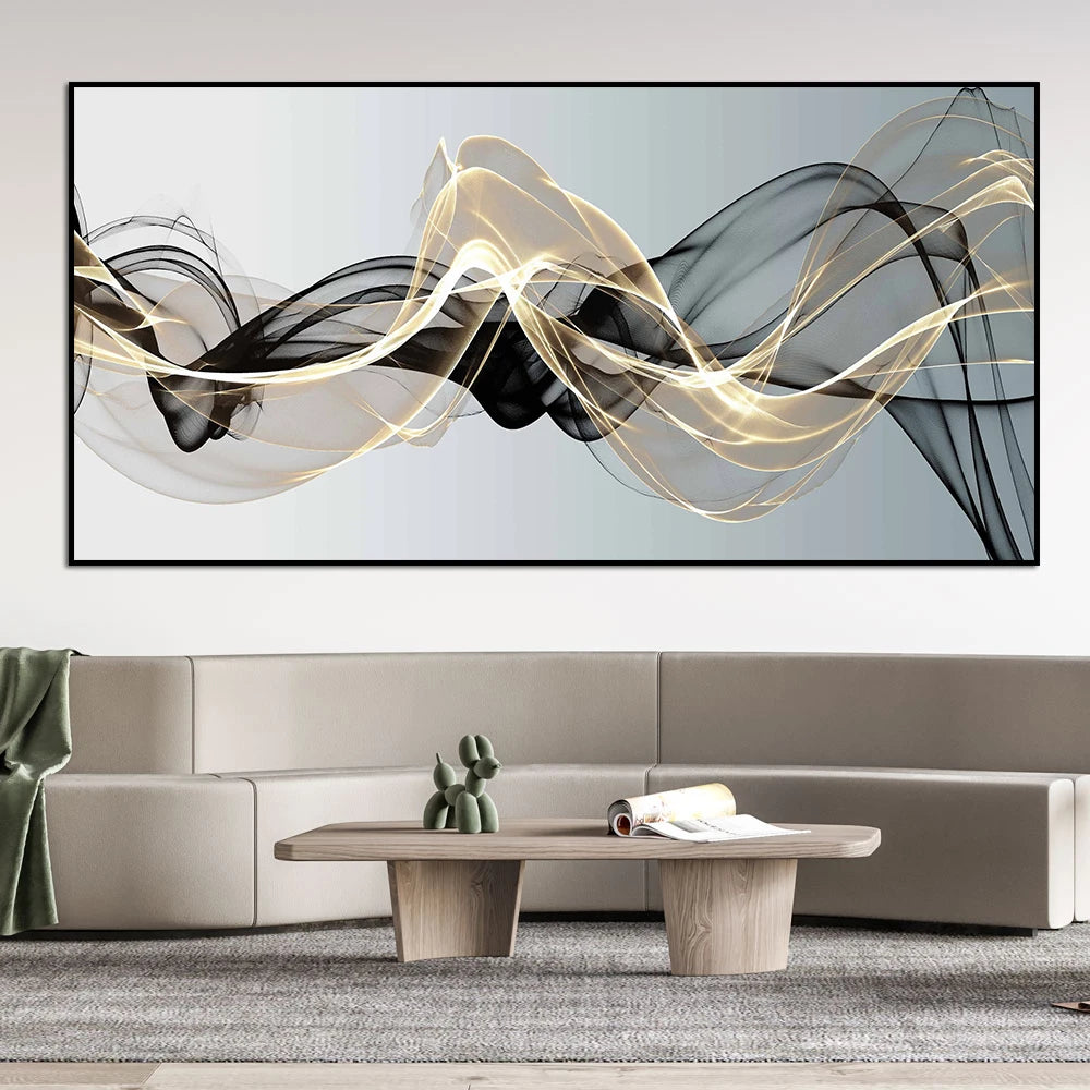 Floating Black Gold Mesh Canvas Painting Print Modern Luxury Wall Art Large Picture Poster For Living Room Home Decor