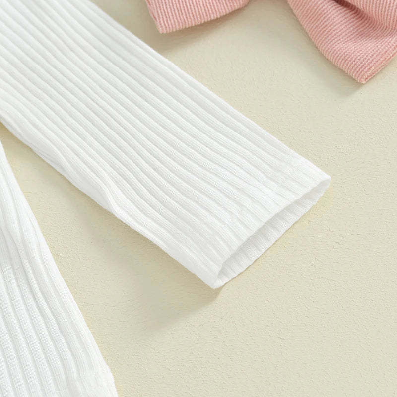 Toddler Baby Girl Outfit Flying Sleeve Ribbed Sweatshirt Corduroy Skirt Headband Set Infant Fall Outfits