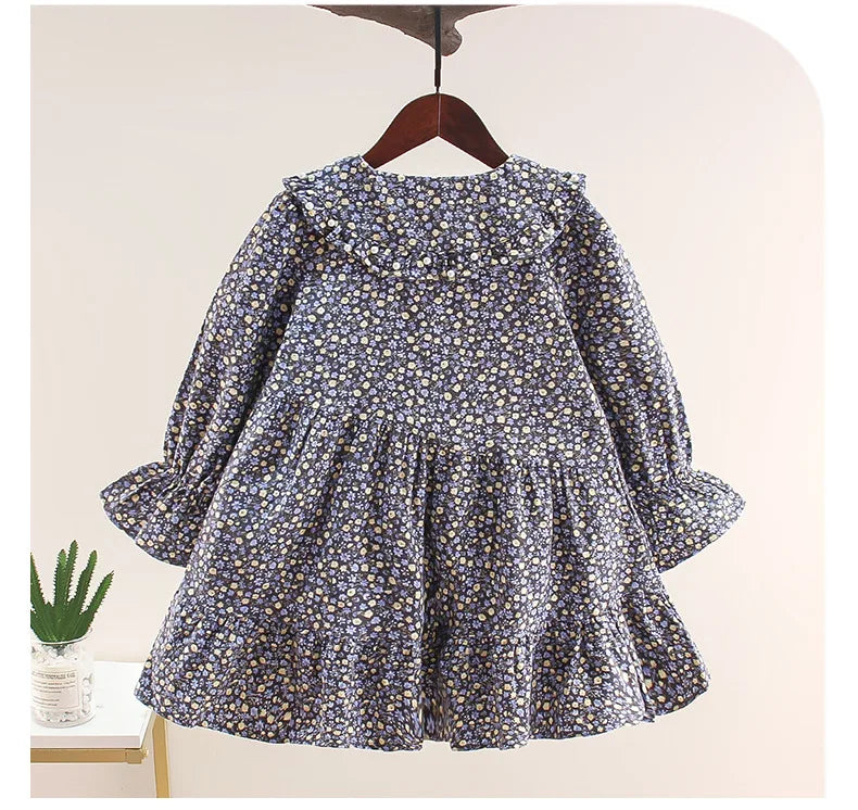 Girls autumn spring sailor New Children Casual Princess Teenager floral lace cotton long dress